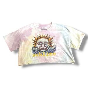 Sublime Tie Dye Sun Graphic Cropped Cotton T-Shirt Women's M Pastel Band Tee
